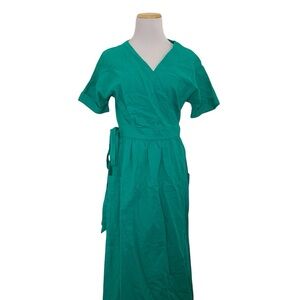 Gap Linen Blend Midi Wrap Dress Womens M Linen Cotton Blend Green Short Sleeve